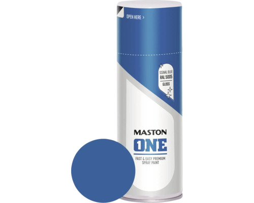 Peinture aérosol Maston ONE! brillante RAL 5005 bleu de sécurité 400 ml Bombe de peinture Mastons One avec exemple de couleur