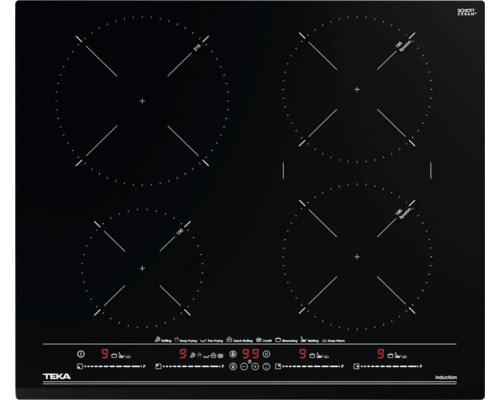 Plaque à induction sans cadre TEKA 60 x 51 cm 4 zones de cuisson IZC64630BKMST Plaque à induction Teka noire avec quatre zones de cuisson