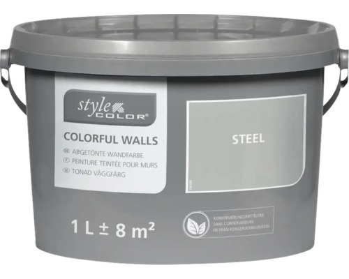 Peinture mur et plafond StyleColor COLORFUL WALLS steel 1 l Style Color peinture teintée Steel, 1 litre, pour murs colorés