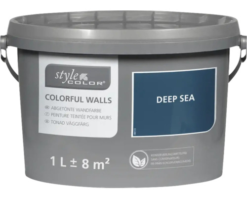 Peinture mur et plafond StyleColor COLORFUL WALLS deep sea 1 l Style Color peinture teintée Colorful Walls Deep Sea dans un seau gris