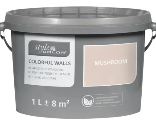 Peinture mur et plafond StyleColor COLORFUL WALLS mushroom 1 l Style Color peinture colorée pour murs en pot d’un litre, coloris Mushroom