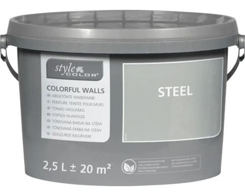 Peinture mur et plafond StyleColor COLORFUL WALLS steel 2,5 l Seau de peinture murale teintée, couleur acier, 2,5 litres