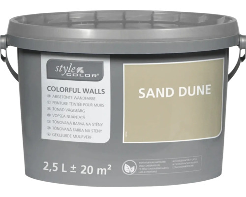 Peinture mur et plafond StyleColor COLORFUL WALLS sand dune 2,5 l Peinture pour murs intérieurs, 2,5 litres, ton Dune de sable
