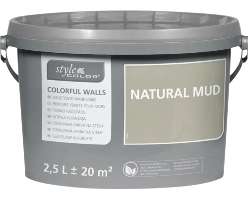 Peinture mur et plafond StyleColor COLORFUL WALLS natural mud 2,5 l Pot de peinture murale teintée, 2,5 litres, Natural Mud