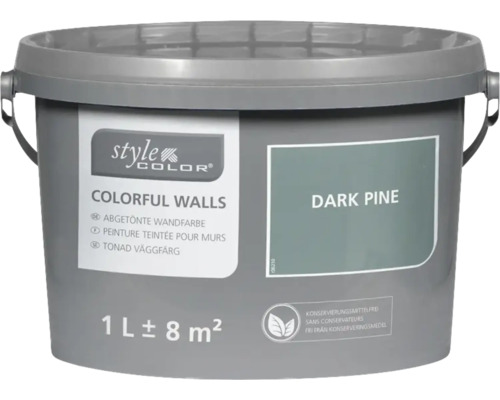 Peinture mur et plafond StyleColor COLORFUL WALLS dark pine 1 l Pot de peinture murale teintée, Pin foncé, 1 litre, sans conservateurs