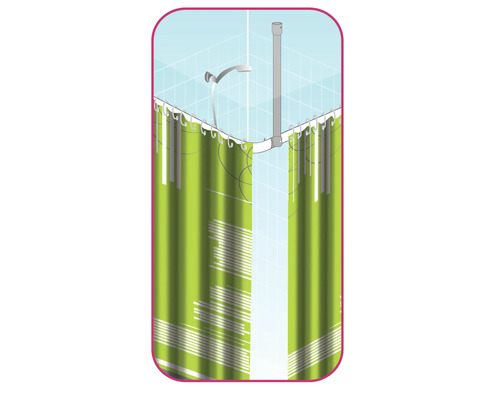 Duschecke mit Duschvorhang und Duschkopf