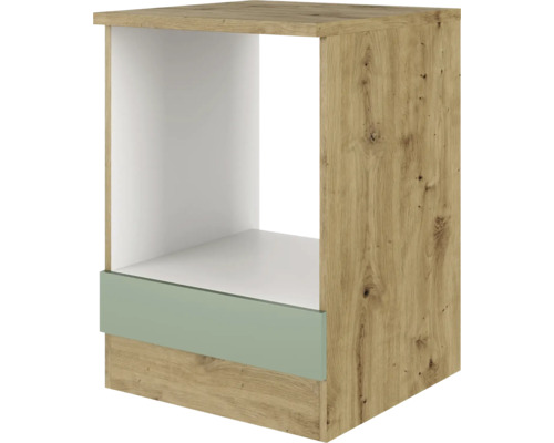 Caisson pour cuisinière Cara 60 x 60 x 85 cm façade vert mat corps chêne clair