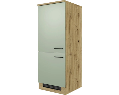 Meuble pour réfrigérateur encastrable 88 Highboard Cara 60 x 60 x 160,6 cm façade vert mat corps chêne clair