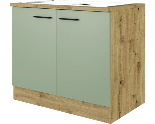 Flex Well Spülenschrank inkl Spüle Cara BxTxH 100x60x85 cm grün matt zerlegt