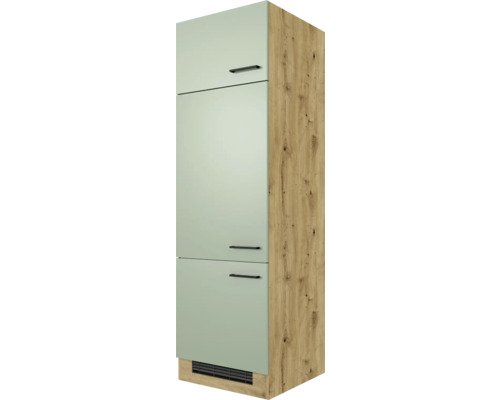 Meuble pour réfrigérateur encastrable 88 Cara 60 x 57 x 200 cm façade vert mat corps chêne clair