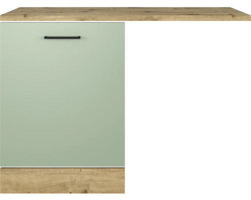 Meuble de cuisine avec poignée et plan de travail décor bois