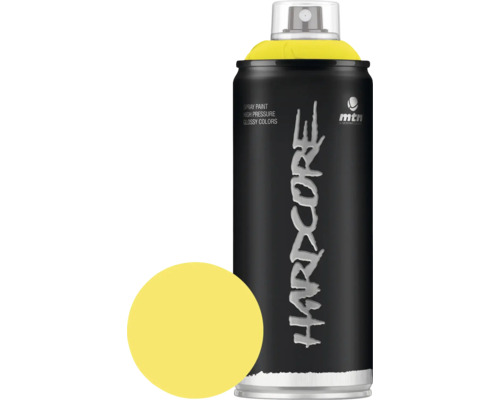 Peinture aérosol MTN Montana Hardcore RV-20 Party Yellow 400 ml Peinture aérosol en bombe avec échantillon de couleur