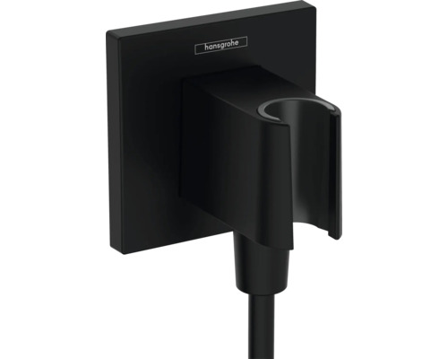 Raccordement mural avec support de douchette hansgrohe FixFit E noir mat 26889670 Support de flexible de douche Hansgrohe pour montage mural