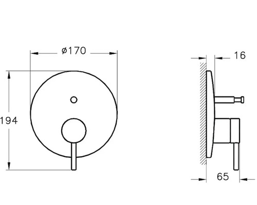 Technische Zeichnung eines Aufputz-Mischers mit Maßangaben