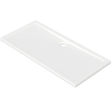 Receveur de douche rectangulaire en acrylique sanitaire avec bonde centrale.