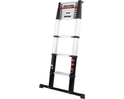 Teleskopleiter aus Aluminium mit mehreren Sprossen.