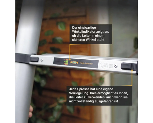 Leiter mit Winkelanzeige und Sprossenverriegelung