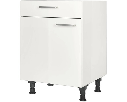 Meuble bas avec tiroir et porte pivotante NOBILIA Modern lxpxh 60 x 58 x 87 cm blanc alpin haute brillance prémonté tirant gauche Meuble bas avec tiroir et porte pour cuisines