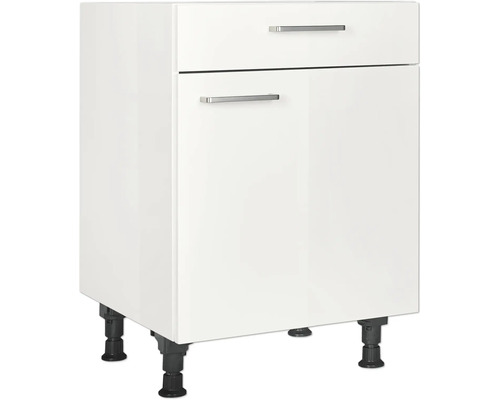 Meuble bas avec tiroir et porte pivotante NOBILIA Modern lxpxh 60 x 58 x 87 cm blanc alpin haute brillance prémonté tirant droite Meuble bas de cuisine avec tiroir et porte