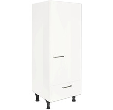 Weißer Küchenhochschrank mit zwei Schubladen und Füßen