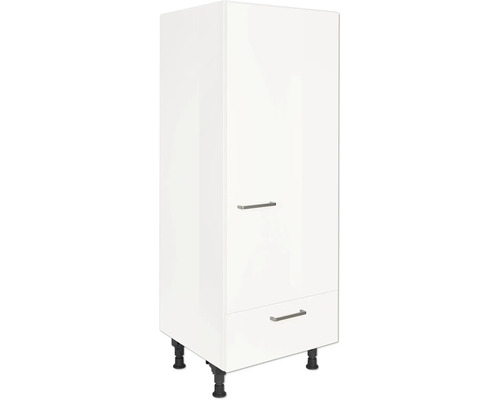 Armoire pour réfrigérateur encastré de 122 cm NOBILIA Modern lxpxh 60 x 58 x 166 cm blanc alpin haute brillance prémonté tirant droite Armoire haute de cuisine blanche avec deux tiroirs et pieds