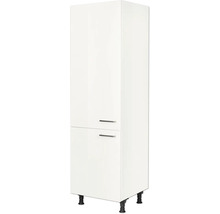 Weißer Hochschrank mit zwei Türen und Füßen