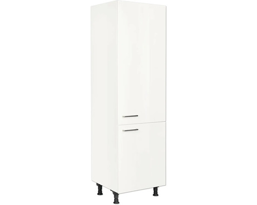 Armoire pour réfrigérateur encastré de 122 cm NOBILIA Modern lxpxh 60 x 58 x 231 cm blanc alpin haute brillance prémonté tirant droite Armoire haute avec deux portes et pieds