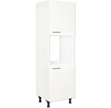 Armoire haute de cuisine blanche avec deux portes et un compartiment ouvert