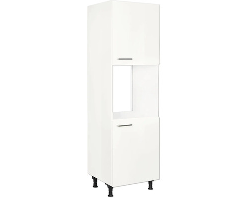 Meuble haut pour four avec porte NOBILIA Modern lxpxh 60 x 58 x 231 cm blanc alpin haut brillance prémonté tirant droite Armoire haute de cuisine blanche avec deux portes et un compartiment ouvert