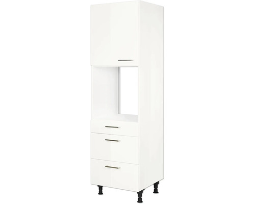Meuble haut pour four avec tiroirs NOBILIA Modern 60 x 58 x 231 cm façade blanc à haute brillance corps blanc butée gauche monté