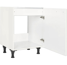 Meuble bas de cuisine avec porte ouverte et pieds réglables