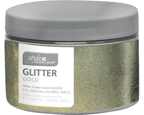 Additif paillettes StyleColor pour peinture murale or Additif paillettes dorées pour peinture murale dans un récipient en plastique