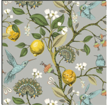 Dekor mit Zitronen, Blüten und Kolibris