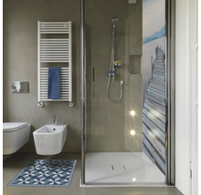 Badezimmer mit Dusche, Handtuchwärmer, Toilette, Bidet und Teppich