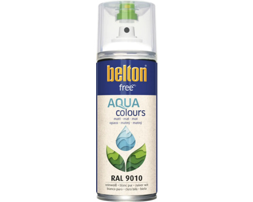 Peinture aérosol Belton Free PU Ral 9010 blanc pur mat 400 ml Belton Free Aqua bombe de peinture, blanc pur RAL 9010