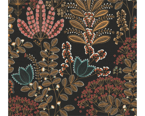 Papier peint intissé 39349-5 Famous Garden feuilles noir jaune Papier peint décoratif avec motif floral pour décoration murale