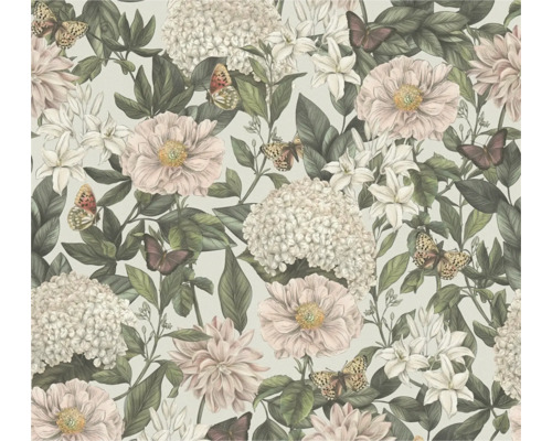 Papier peint intissé 39426-4 Drawn into Nature Floral gris clair vert foncé