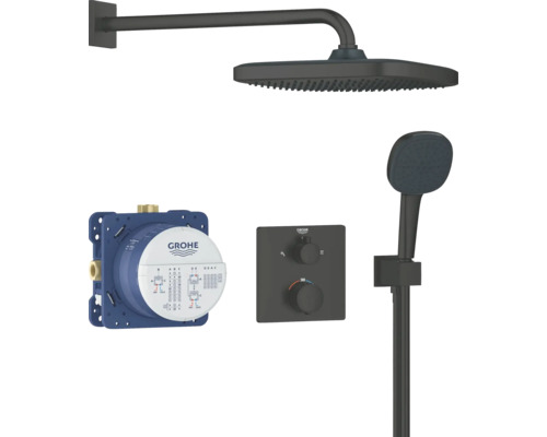 Grohe Quickfix Unterputz Thermostat Dusche PRECISION schwarz matt 348822430 Brausegarnitur mit Kopfbrause, Handbrause und Thermostat von Grohe
