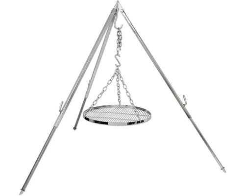 Potence de barbecue avec grille ronde et suspension à chaîne