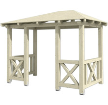 Pavillon de jardin en bois avec toit carré et éléments décoratifs en bois