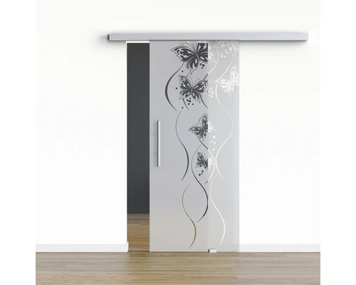 Pertura Glasschiebetür Komplettset Glera Butterfly 02 900x2175 mm Rechts inkl. Beschlag Selir Aluminium natur,Stangengriff