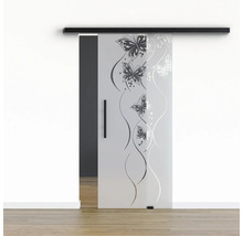 Pertura Glasschiebetür Komplettset Glera Butterfly 02 775x2175 mm Rechts inkl.Beschlag Selir Aluminium schwarz,Stangengriff