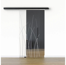 Pertura Glasschiebetür Komplettset Glera Reeds 01 775x2175 mm Links inkl.Beschlag Selir Aluminium schwarz,Stangengriff