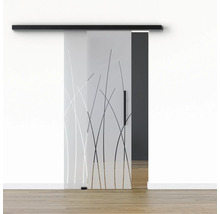 Pertura Glasschiebetür Komplettset Glera Reeds 02 900x2050 mm Links inkl.Beschlag Selir Aluminium schwarz,Stangengriff