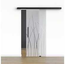Pertura Glasschiebetür Komplettset Glera Reeds 02 775x2175 mm Rechts inkl.Beschlag Selir Aluminium schwarz,Stangengriff