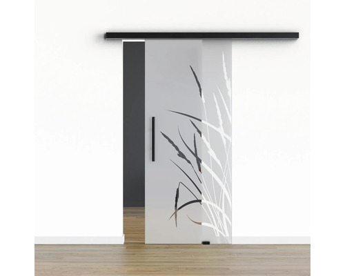 Porte vitrée coulissante Pertura set complet Glera Blade 02 900x2175 mm droite y compris ferrure Selir aluminium noir, poignée barre Porte vitrée coulissante Pertura set complet Glera Blade 02 900x2175 mm droite y compris ferrure Selir aluminium noir, poignée barre