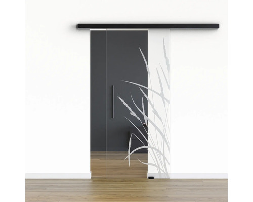 Porte vitrée coulissante Pertura set complet Glera Blade 01 775x2050 mm droite y compris ferrure Selir aluminium noir, poignée barre Porte vitrée coulissante Pertura set complet Glera Blade 01 775x2050 mm droite y compris ferrure Selir aluminium noir, poignée barre