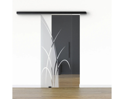 Porte vitrée coulissante Pertura set complet Glera Green 01 1025x2050 mm gauche y compris ferrure Selir aluminium noir, poignée barre Porte vitrée coulissante Pertura set complet Glera Green 01 1025x2050 mm gauche y compris ferrure Selir aluminium noir, poignée barre