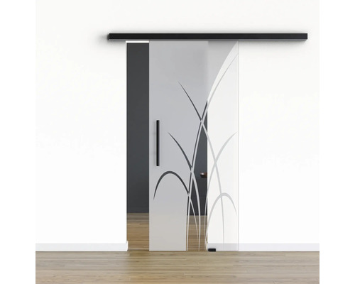 Porte vitrée coulissante Pertura set complet Glera Green 02 775x2050 mm droite y compris ferrure Selir aluminium noir, poignée barre Porte vitrée coulissante Pertura set complet Glera Green 02 775x2050 mm droite y compris ferrure Selir aluminium noir, poignée barre