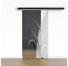 Pertura Glasschiebetür Komplettset Glera Green 01 775x2050 mm Rechts inkl.Beschlag Selir Aluminium schwarz,Stangengriff